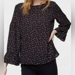 Loft Long Sleeve Ruffle Tie Back Blouse Black Size Small